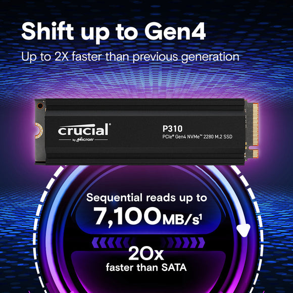Crucial P310 2TB PCIe 4.0 x4, NVMe M.2 2280 Internal SSD with Heatsink